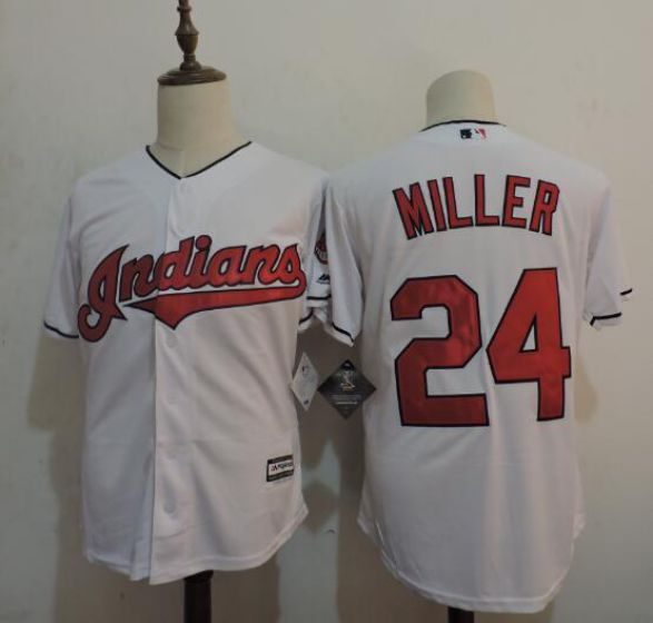 Men Cleveland Indians #24 MILLER White MLB Jerseys